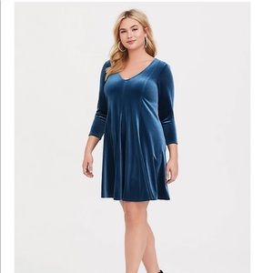 Torrid Teal Velvet Fluted Dress